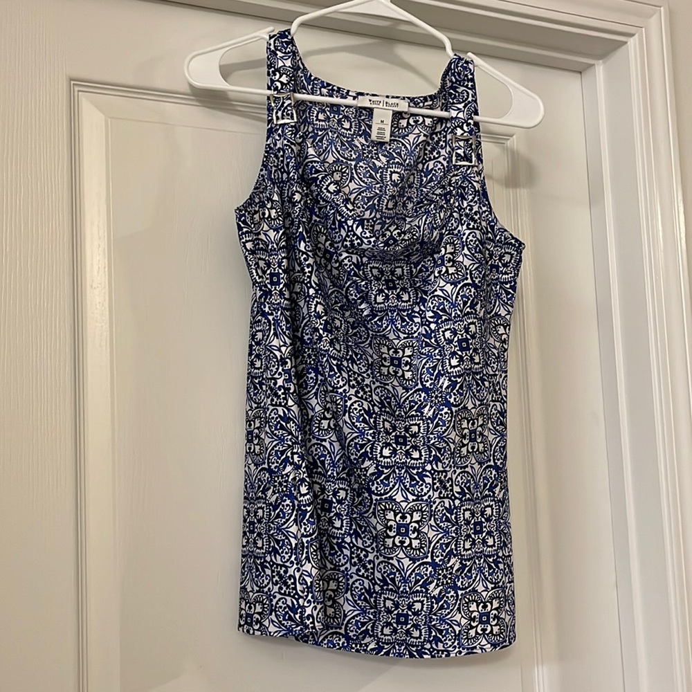 White House Black Market Cowl Neck Sleeveless Blouse, Women’s Size M, Blue Print